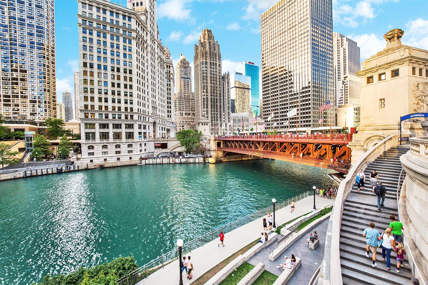 Chicago Riverwalk near the areas served by Midway Limo Service