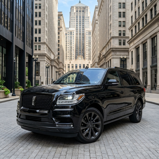 Lincoln Navigator interior for long distance chauffeured rides from Midway Airport